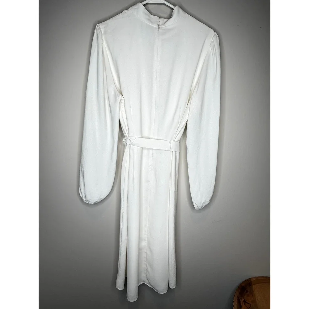 Ann Taylor Ivory Gold Button Tie Waist Midi Dress Old Money Career - Picture 9 of 11